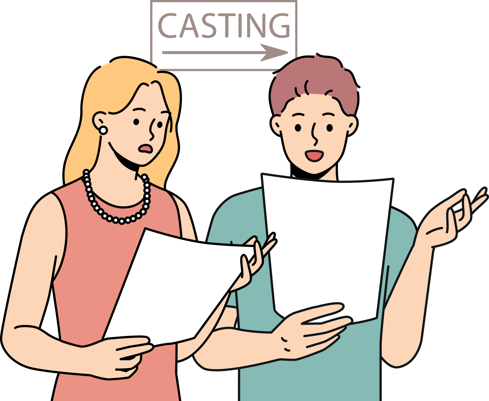 Young people reading script prepare for casting